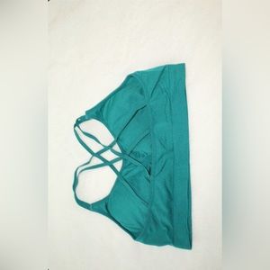 Teal sport bra, cross straps in back. Padded bra, Large.